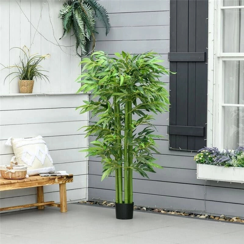 PIANTA FINTA DI BAMBÙ ALTA 160CM CON VASO NERO PER INTERNO ED ESTERNO
