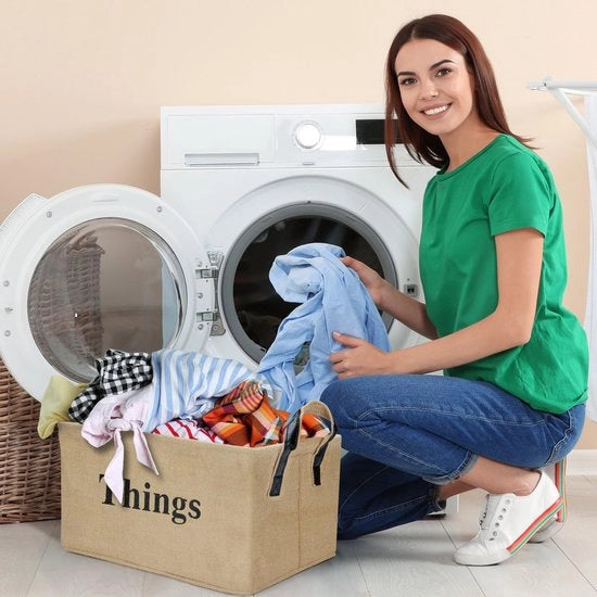 Contenitore di Stoccaggio in Giuta - Decorativo - Cestino per Lavatrice - Marrone - Soluzione di Stoccaggio Multifunzionale - Ideale per Giochi e Abbigliamento