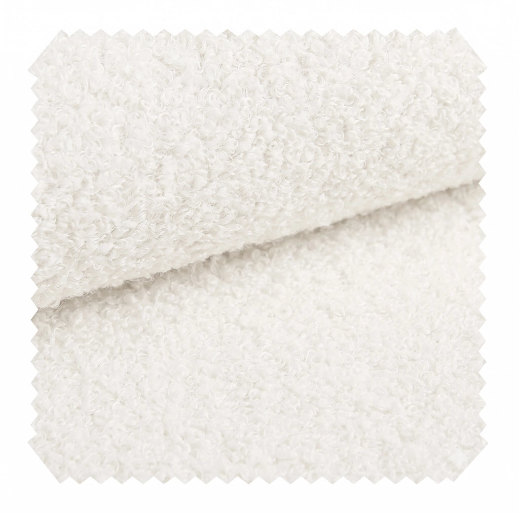 Panca contenitore imbottita 166x47x61 cm in bouclé bianco con struttura in legno