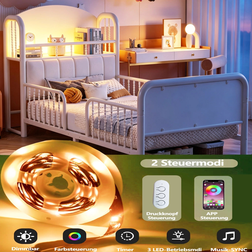Letto singolo in metallo con testiera LED ¨C Minimal ¨C Bianco 90x200 cm