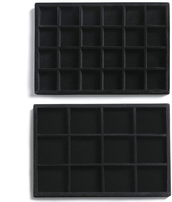 Scaffalatura di Deposito per Gioielli in Velluto per Casse, Accessori, Display, Casse per Orecchini, Bracciali, Collane, Anelli, Accessori, Scatole per Donne (Set da 2, Nero)