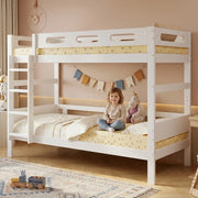 Letto a castello di 90x200 cm con sponda a scaletta in legno bianco
