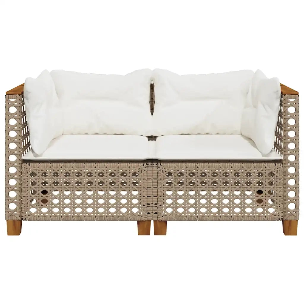 Divani Angolari da Giardino con Cuscini 2 Beige Polyrattan 365937