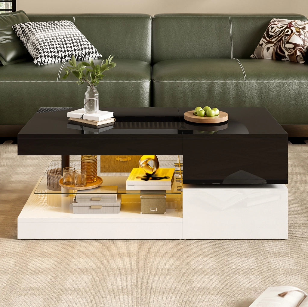 Tavolino da salotto con LED; app e Bluetooth; 16 colori; 90 × 45 × 35;5 cm; nero e bianco