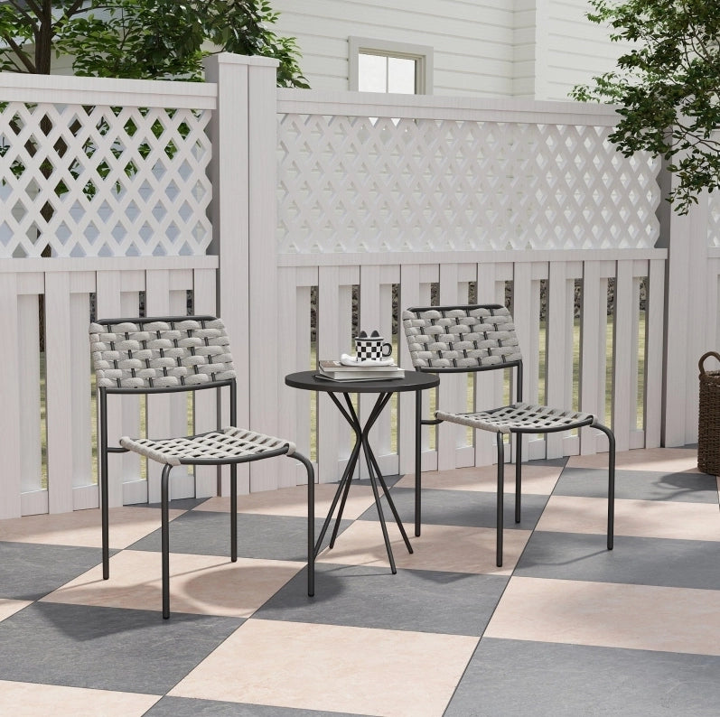 Set bistrot da esterno 3 pezzi con 2 sedie impilabili e tavolo; grigio
