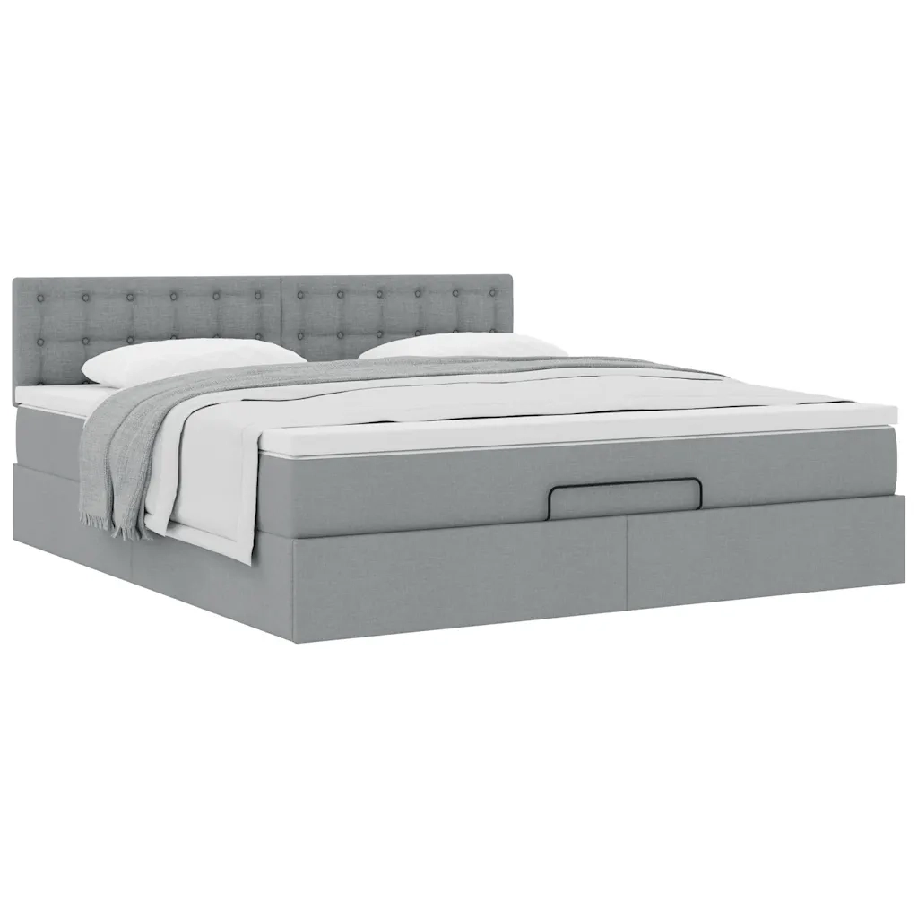 Pouf Letto con Materasso Grigio Chiaro 160x200 cm in Tessuto 3311636