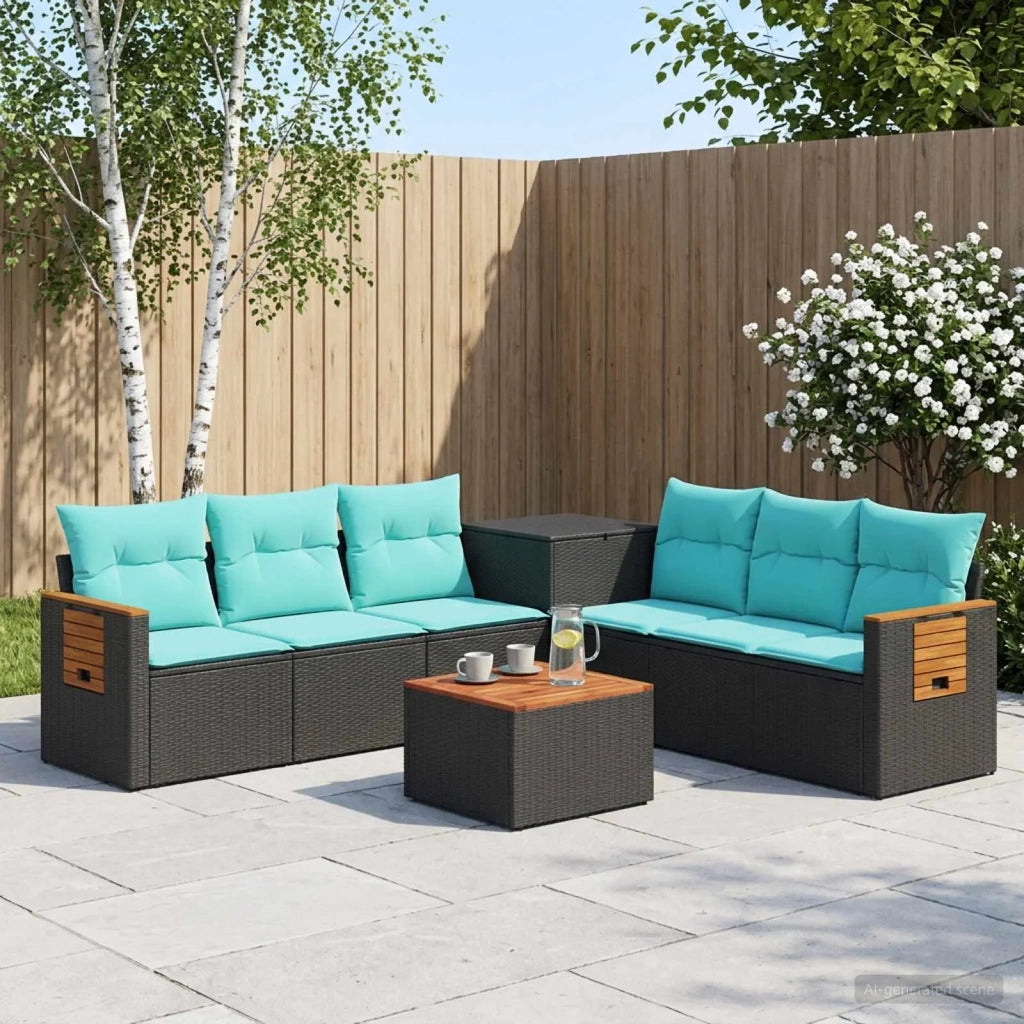 Set di divani 8 pz Nero e Blu Rattan sintetico e Acciaio 3448586