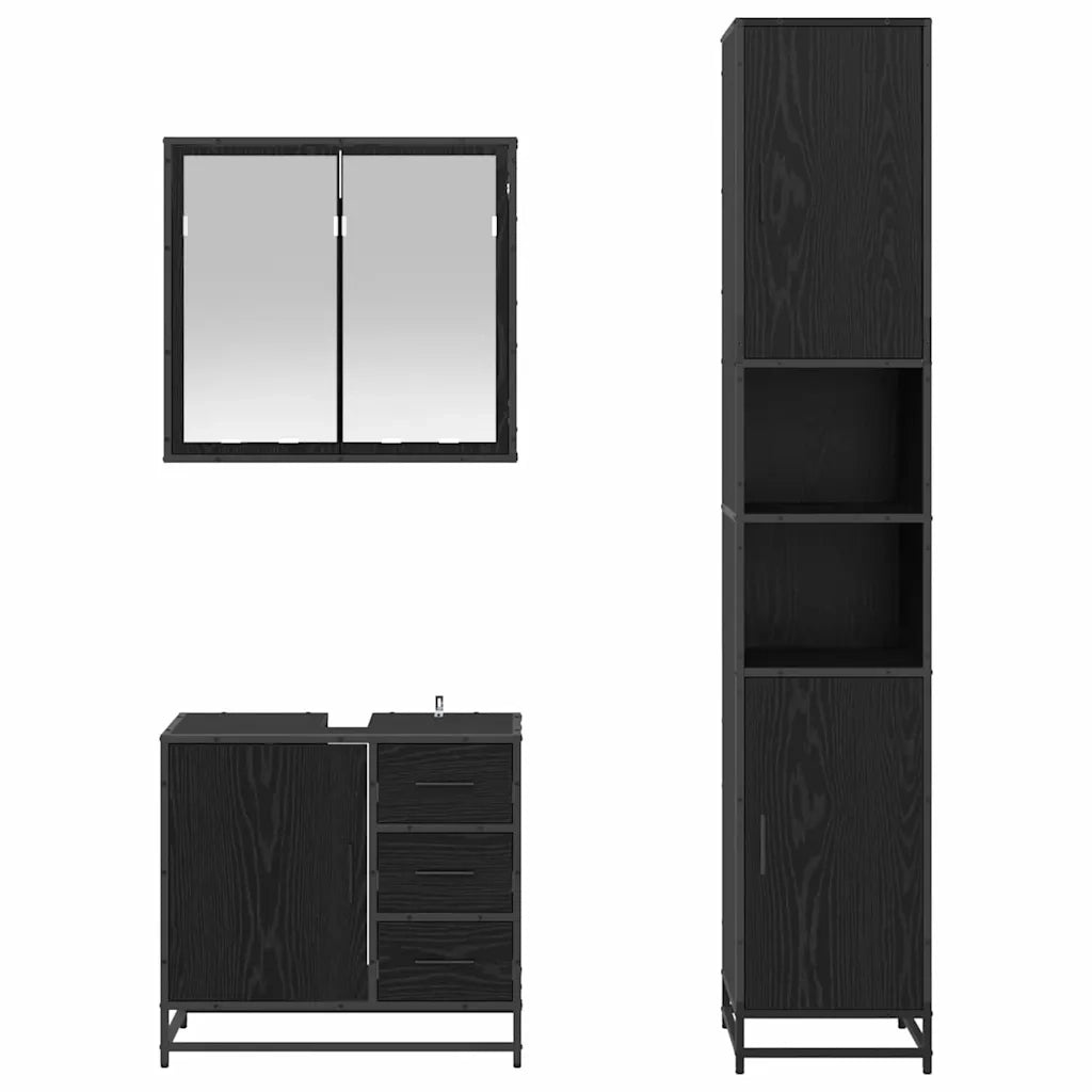 Set di mobili per il bagno 3 pcs Rovere Nero Legno multistrato 3402535