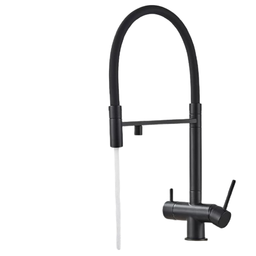 Lana | Rubinetto  estraibile 3 vie nero opaco | miscelatore da cucina per acqua potabile in acciaio inossidabile | Girevole a 360 iltra 3 connessioni