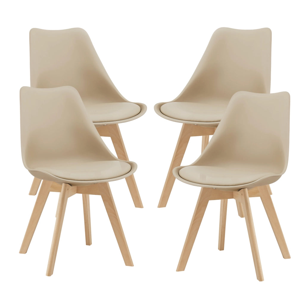 Set Fläten di 4 Sedie da Sala con Seduta Imbottita Rivestimento in Similpelle Beige [en.casa]