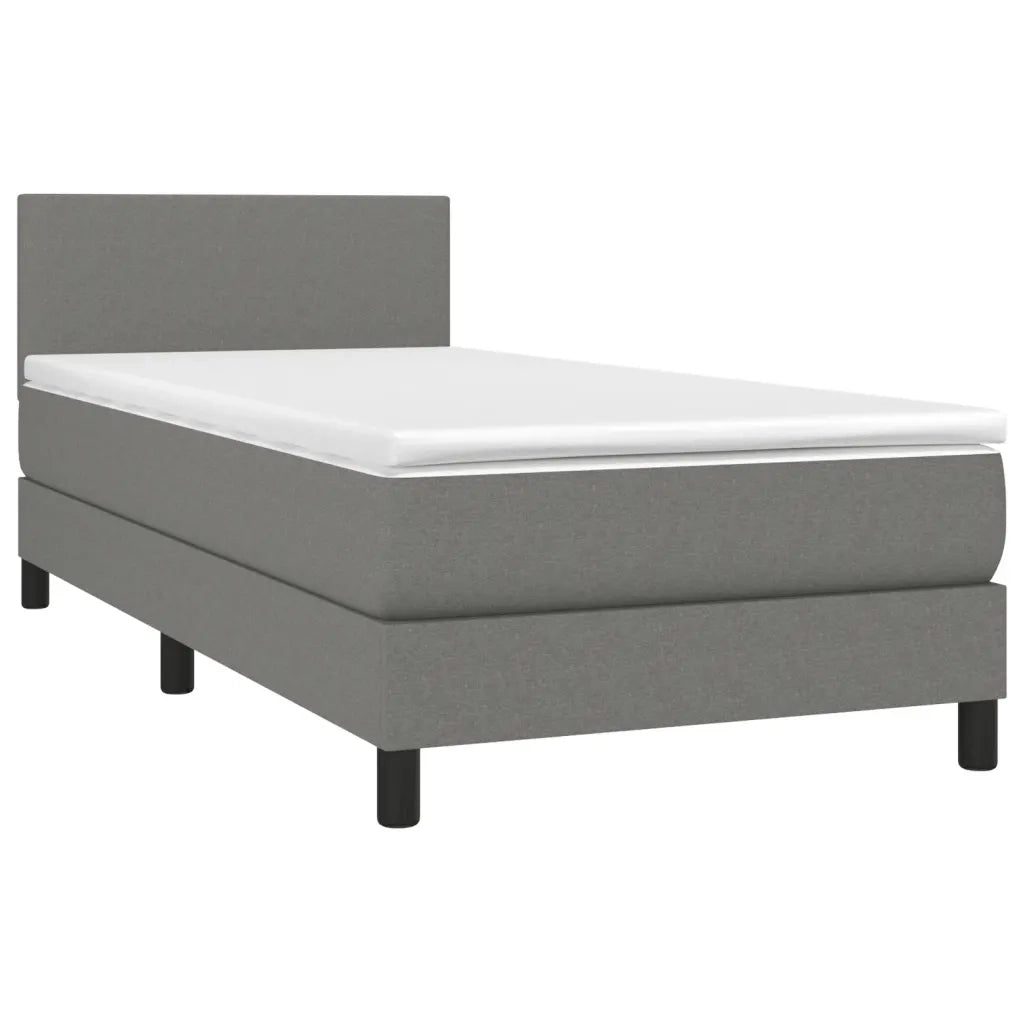 Letto singolo | Letto per adulti | Letto a Molle Materasso e LED Grigio Scuro 90x200 cm in Tessuto