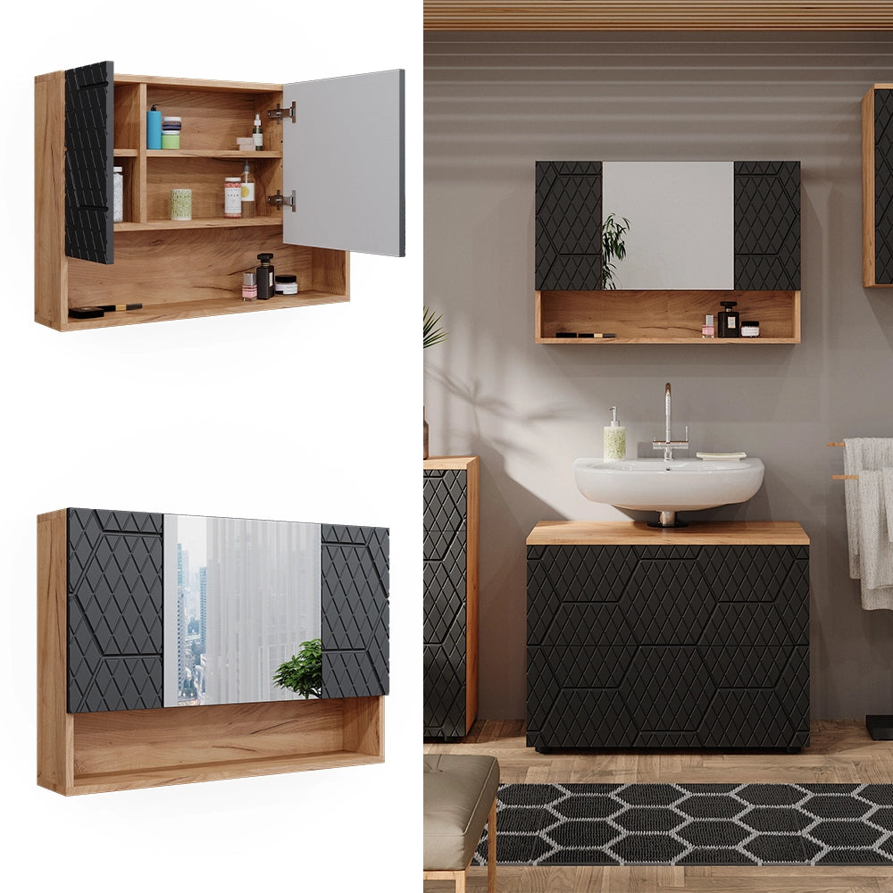 Vicco Specchio contenitore bagno Antracite con struttura a nido d'ape 80.1 x 55 cm