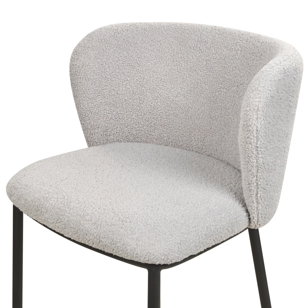 Set di 2 sedie da bar Rivestimento in bouclé grigio Gambe in metallo nero Sgabelli senza braccio Schienale curvo Sala da pranzo moderna Cucina