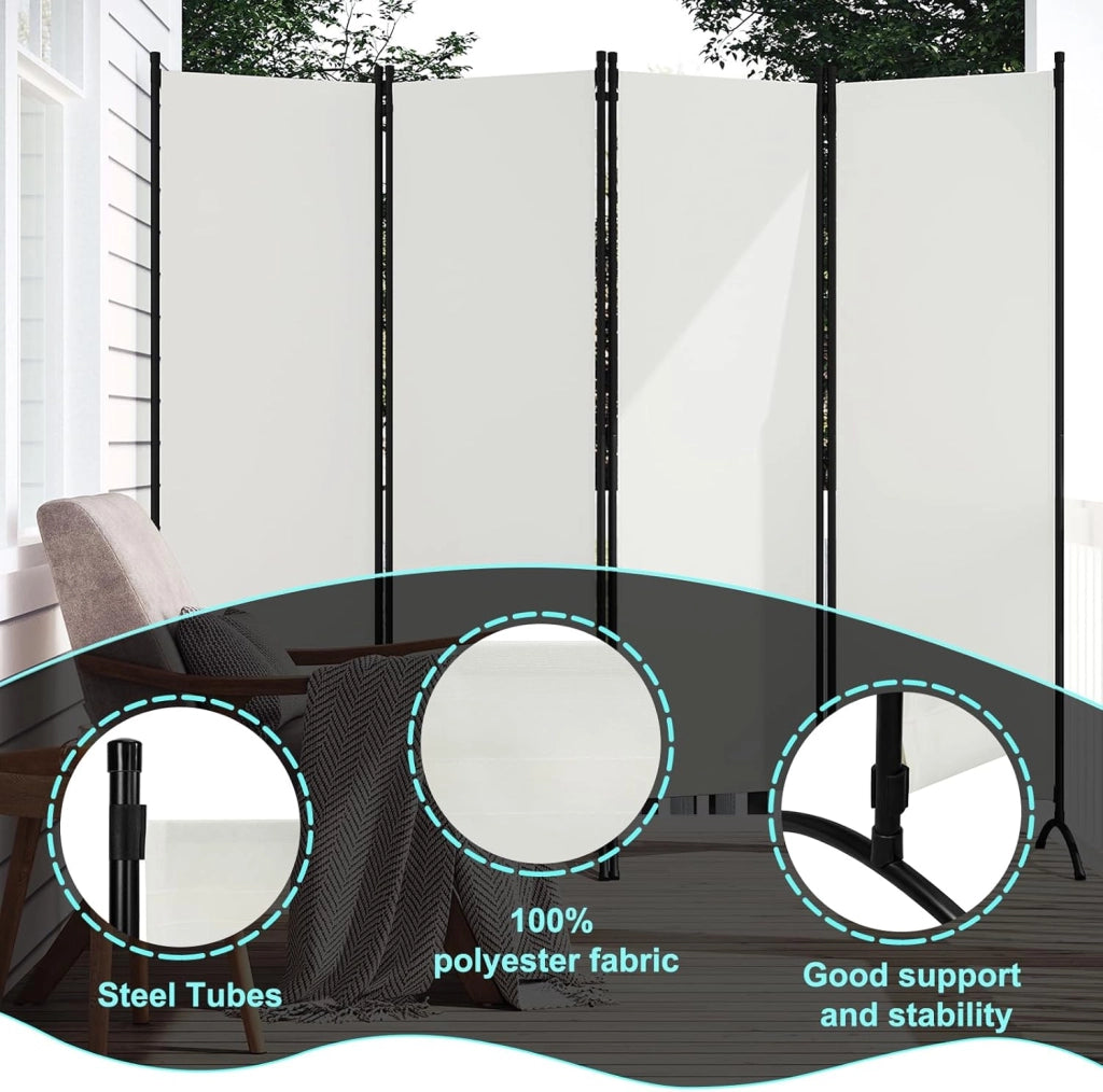 WOLTU Paravento 4 Pannelli 224x182 cm Crema, Divisorio per Camera da Letto, Parete Divisoria Pieghevole, Paravento per Interni ed Esterni, Ideale per Soggiorno, Balcone e Giardino