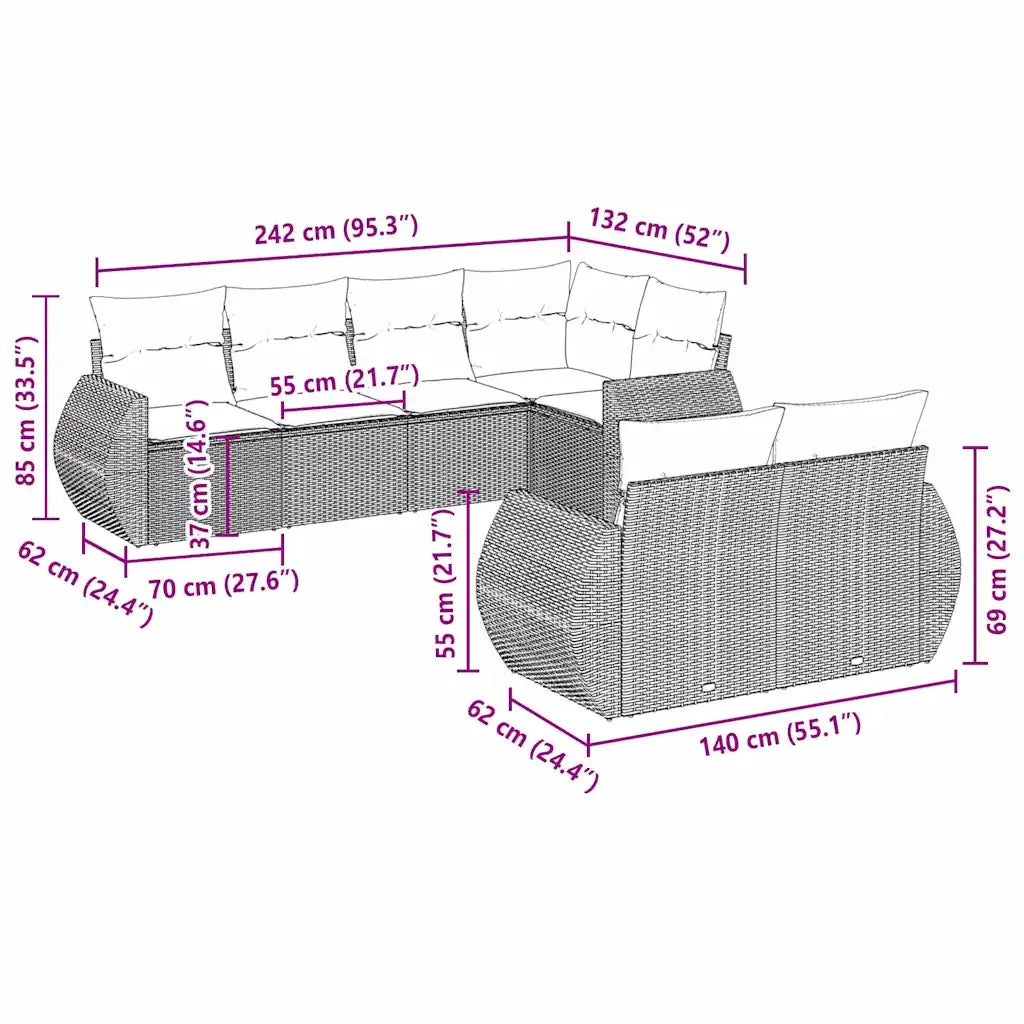Set Divani da Giardino 7pz con Cuscini Grigio Chiaro Polyrattan