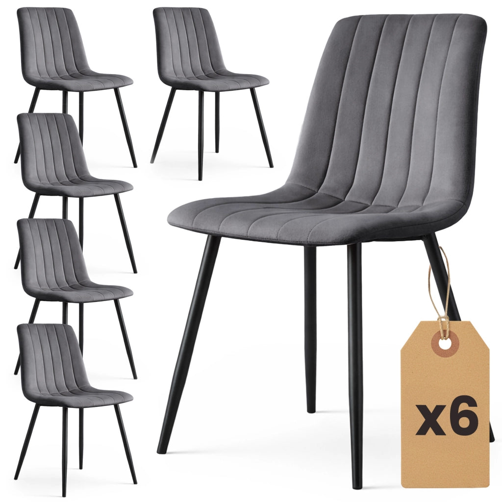 Set di 6 Sedie in velluto trapuntate LIVO Grafite Scuro gambe nere