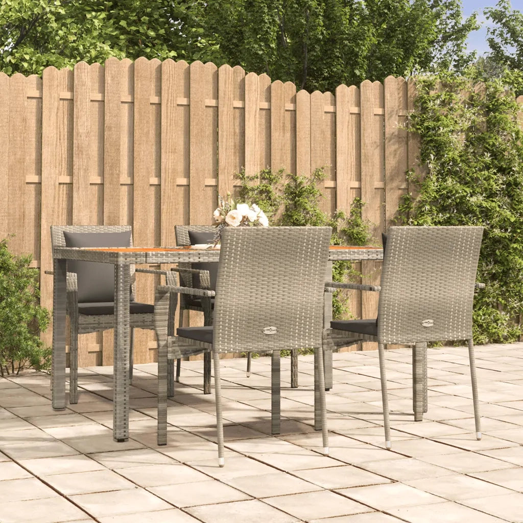 Set da Pranzo da Giardino 5 pz con Cuscini in Polyrattan Grigio 3184971