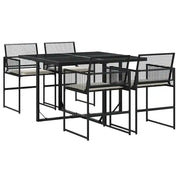 Set da Pranzo da Giardino 5 pz | Set Salotto da Giardino Nero con Cuscini in Polyrattan