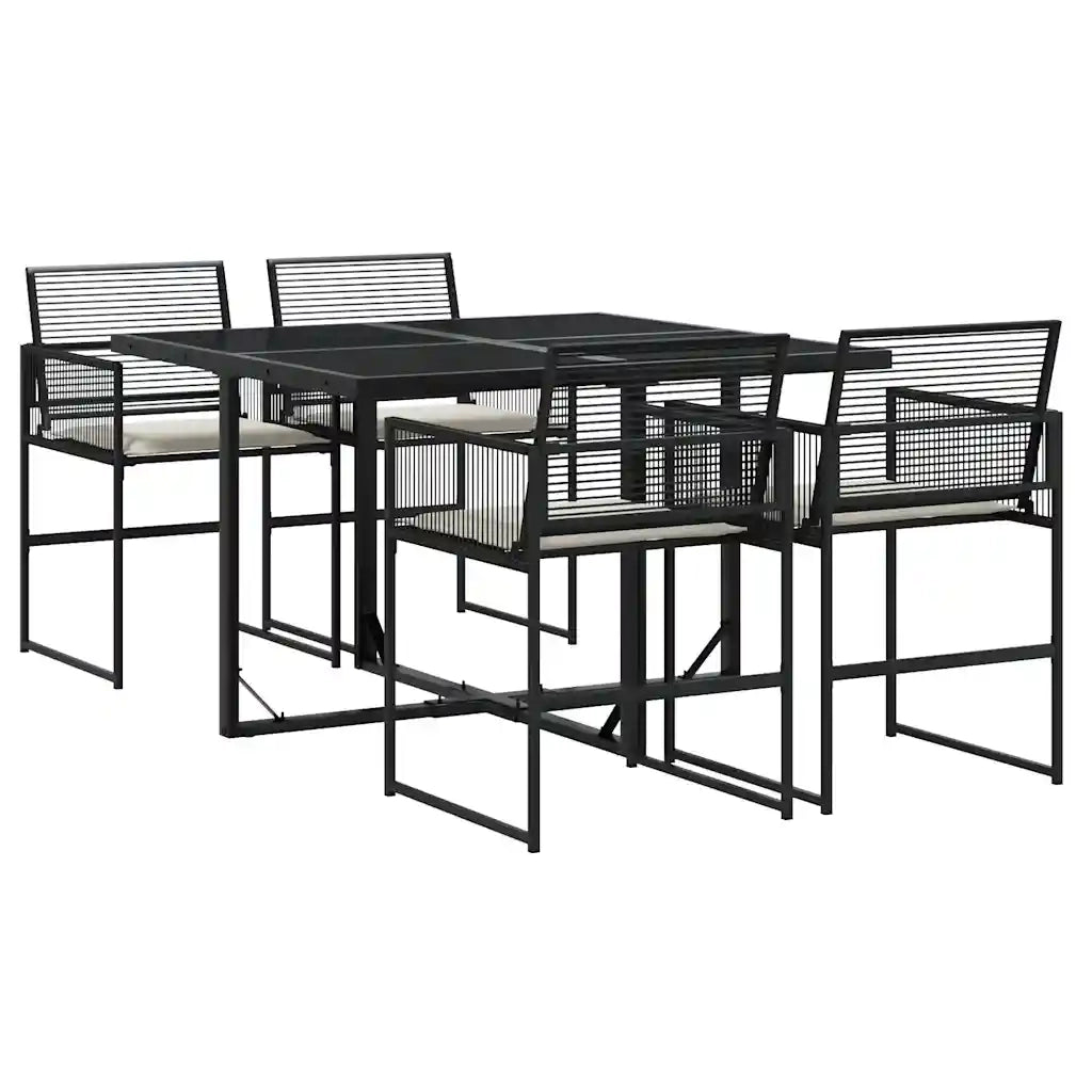 Set da Pranzo da Giardino 5 pz | Set Salotto da Giardino Nero con Cuscini in Polyrattan