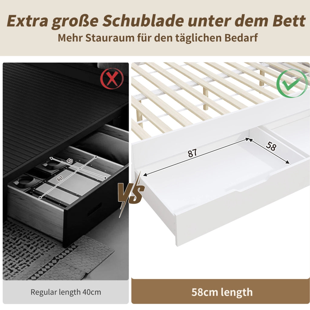 Letto bambini multifunzione 90x200 cm in MDF bianco con cassetti; ripiani e comodino