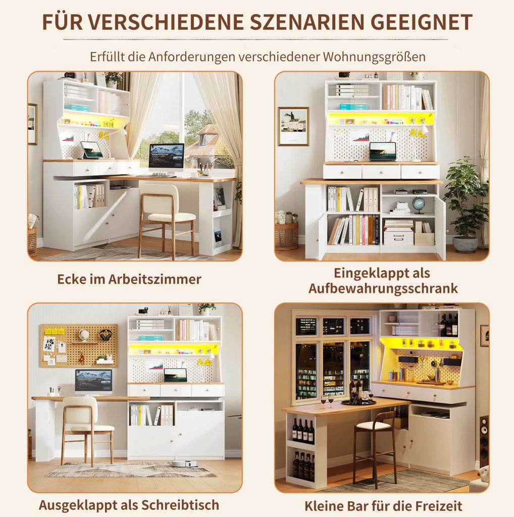 Credenza da cucina con LED e piano estraibile 137x45x178 cm