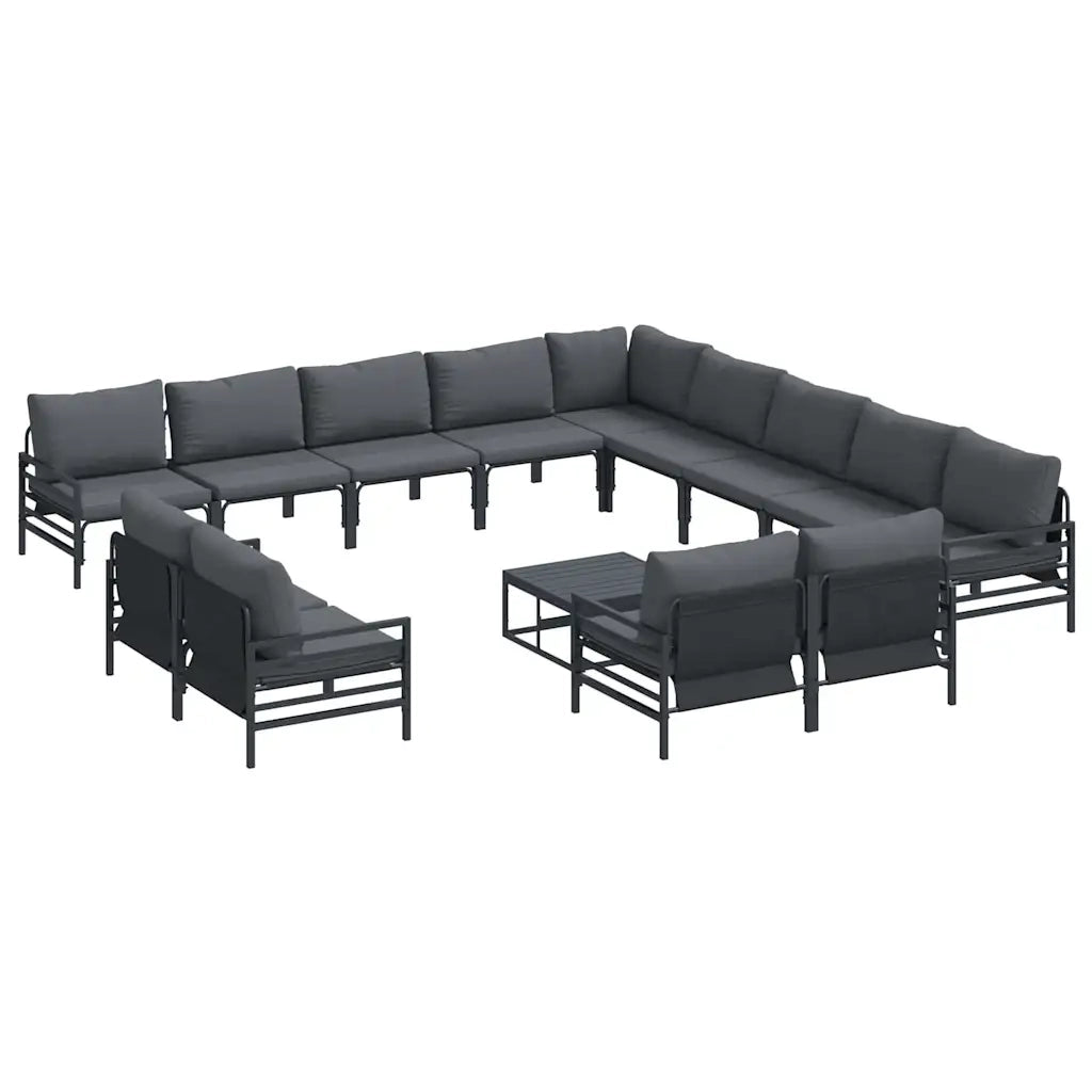 Set Divano da Giardino con cuscino 14 pcs Nero Acciaio 3379039