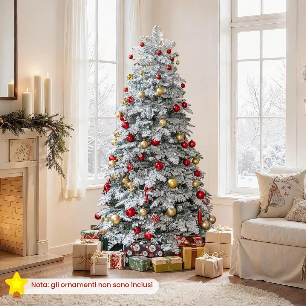 Albero di Natale Innevato 180 cm, Albero di Natale Artificiale con 260 Luci LED, 130 Palline, 616 Rami, 8 Modalità di Illuminazione, Decorazione Natalizia per Festa (180 cm)