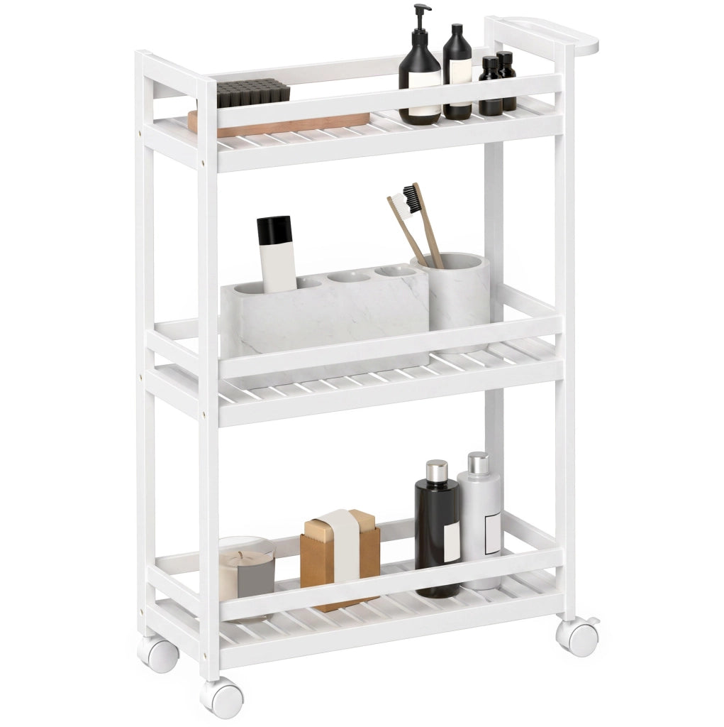 Carrello da cucina 55 x 20 x 75 cm in bambù bianco, 3 ripiani salvaspazio –
