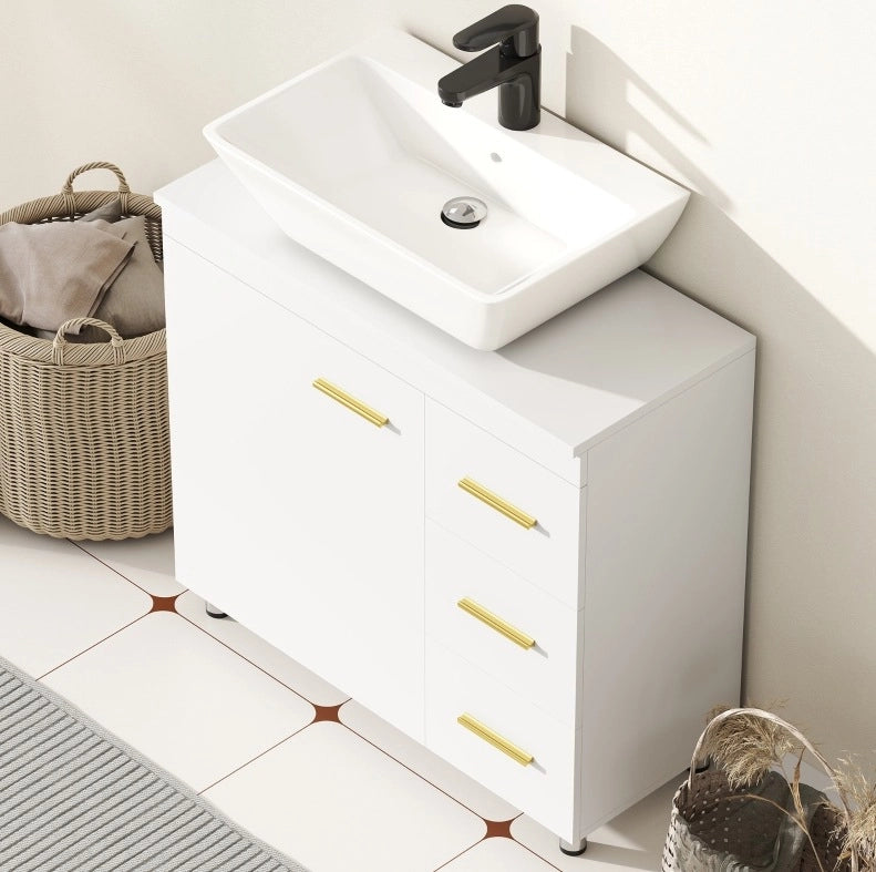 Mobile sottolavabo ULEVR 70x30x65 cm con 3 cassetti e vano a due livelli, bianco