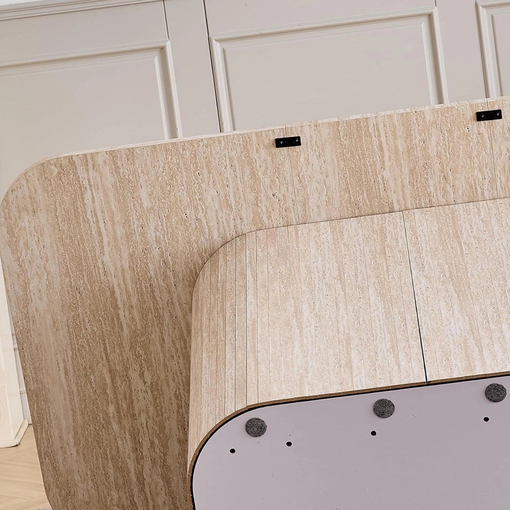 GrandCA HOME Tavolo da Pranzo Rettangolare con Angoli Arrotondati, Tavolo da Pranzo Moderno Cucina da 160 cm con Base in Legno, Ampio Piano di Lavoro in MDF, per 4-8 Persone, Travertino Giallo