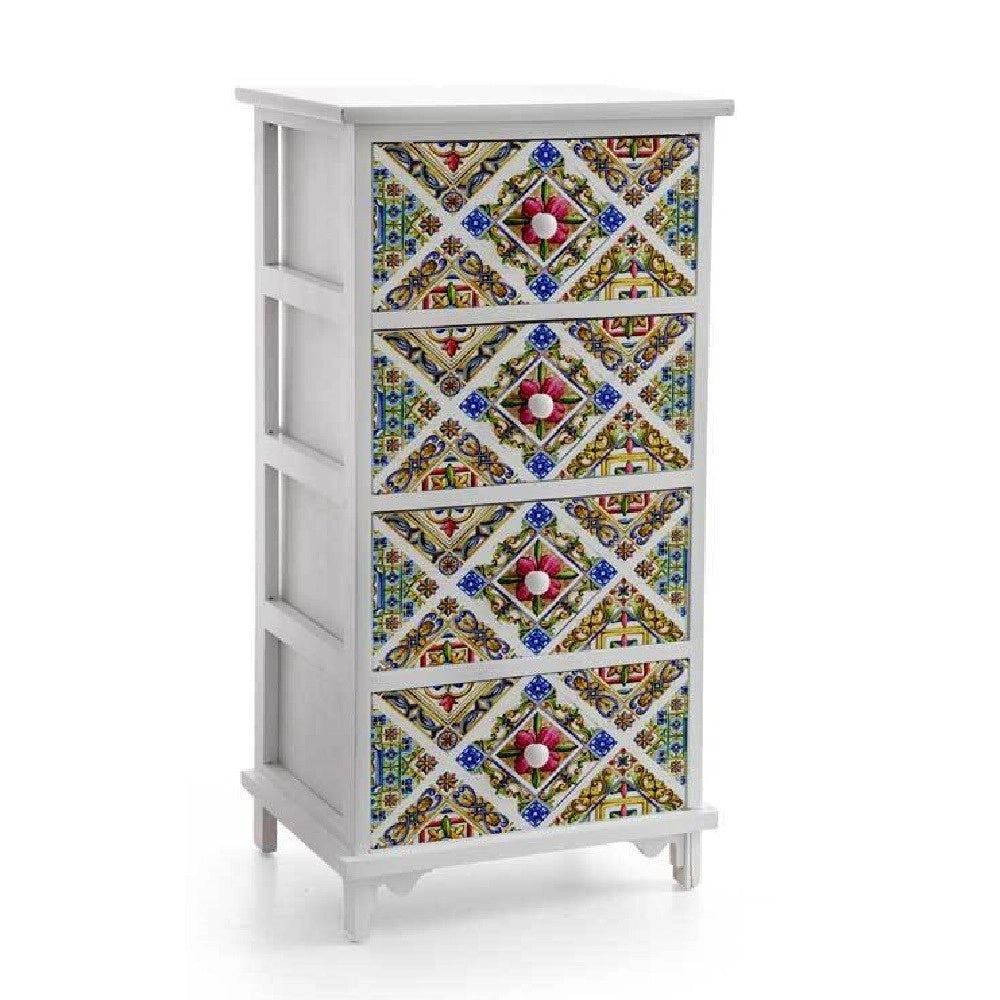 Trade Shop - Cassettiera Legno 4 Cassetti Mediterraneo Cucina Bagno Camera 78x40x31cm 829376 -