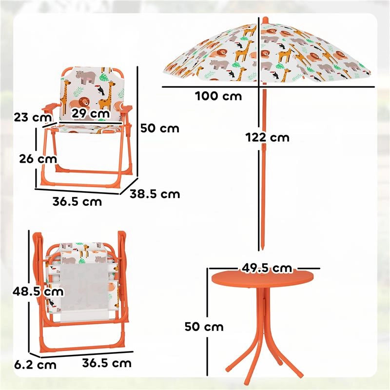 SET DA GIARDINO PER BAMBINI TAVOLO DA PICNIC CON OMBRELLONE ARANCIONE