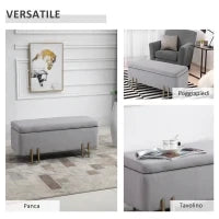 Panca Contenitore Imbottita per Soggiorno e Camera da Letto, 100 x 40 x 42 cm, Grigio