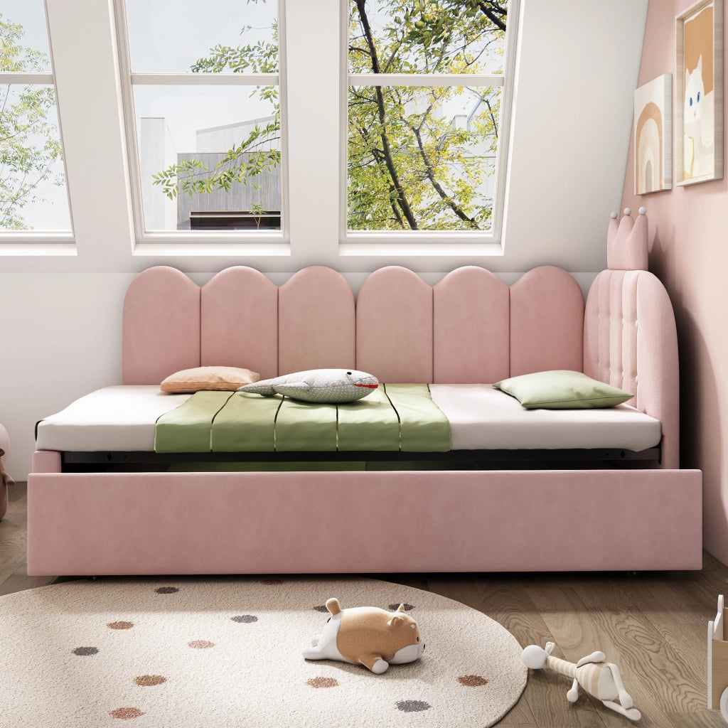 Letto divano estraibile 90 × 200 cm con letto 90 × 190 cm, velluto, senza materasso, rosa