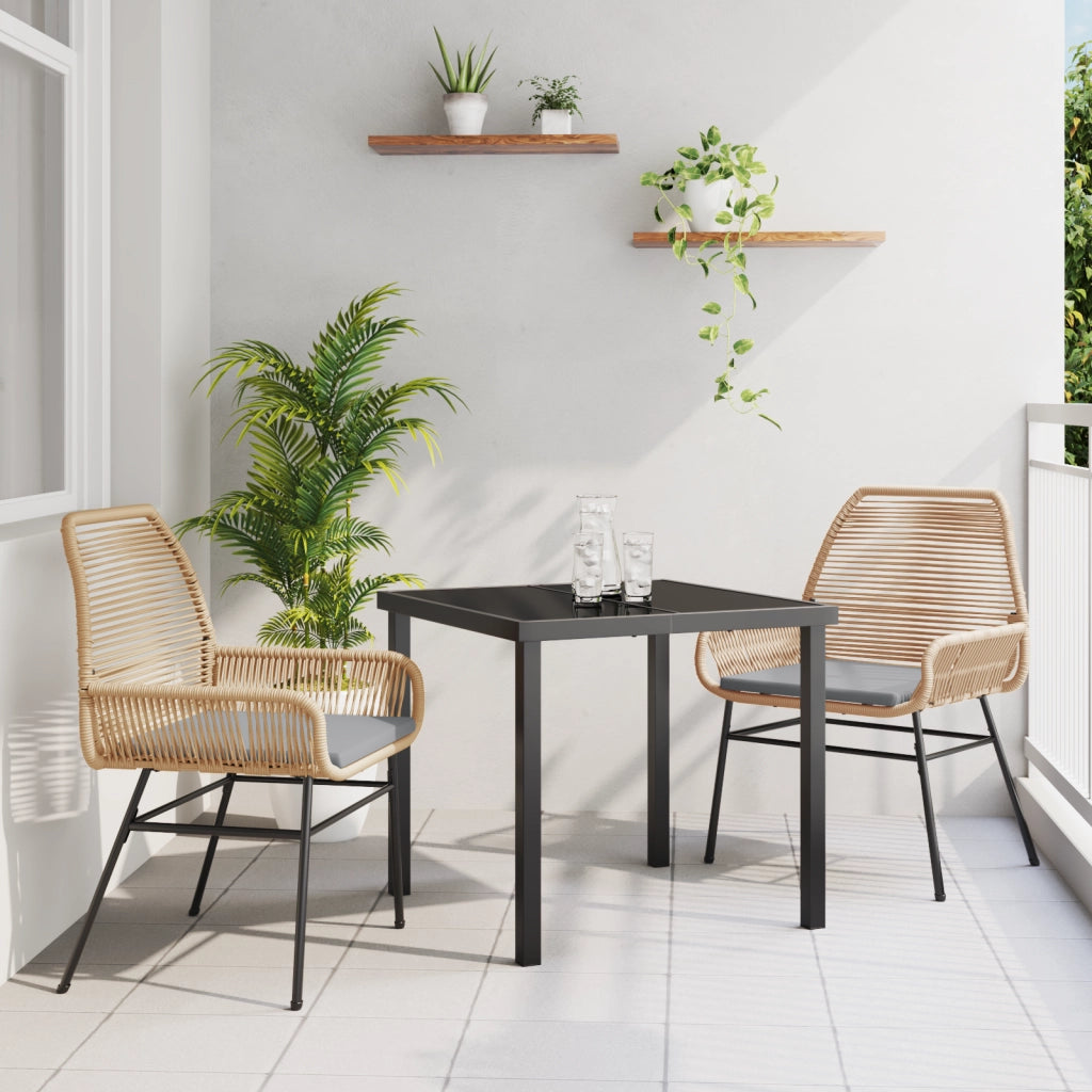 Set da Pranzo da Giardino in 3 Pezzi con Cuscini Marrone Polyrattan