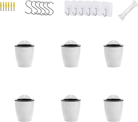 Pannelli di coltivazione verticale in plastica rotonda - automatici - per muro - per uso interno ed esterno - per piante fiori erbe - bianchi piccoli - set da 6 pezzi