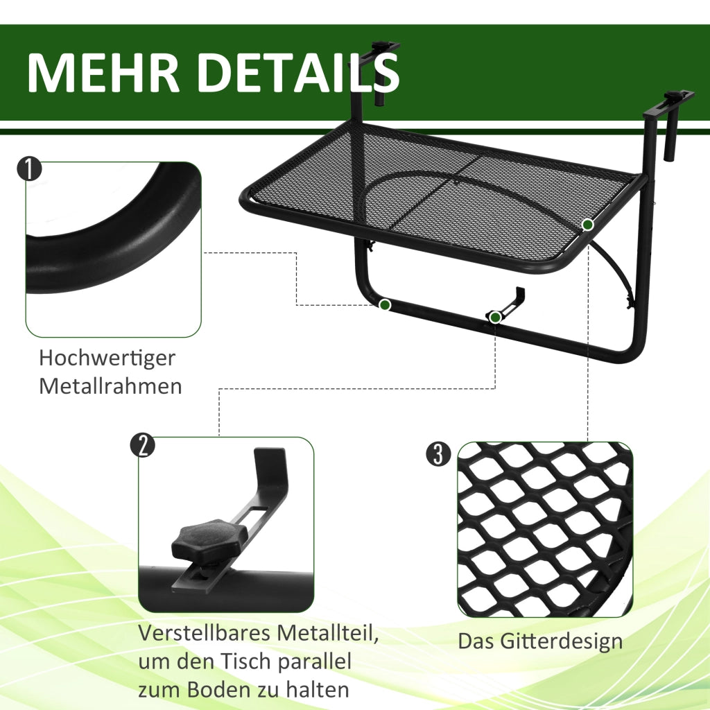 Tavolino da Balcone Regolabile in Altezza ¨C MINIMAL ¨C Metallo Nero 60x56,5x45