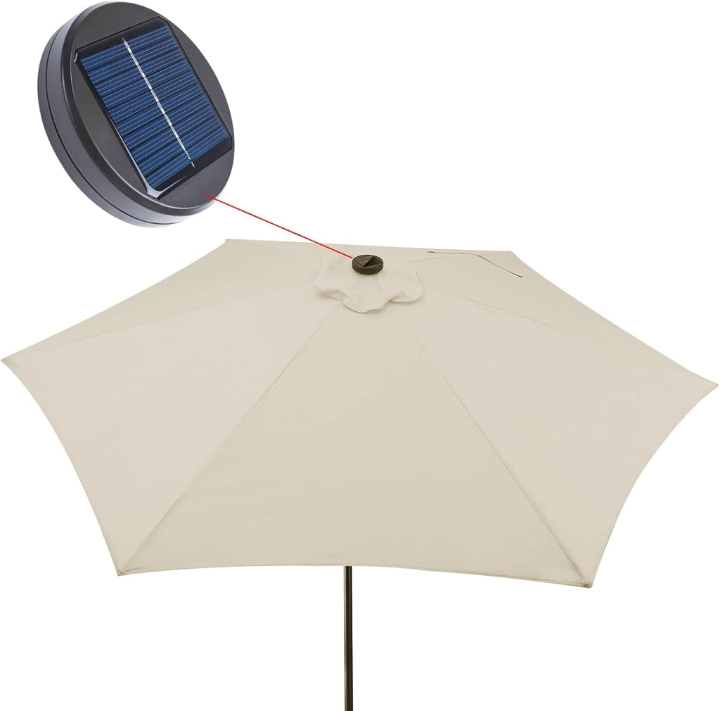 Ombrellone da Giardino 24 luci LED Ø270cm Manovella Ombrelloni Terrazza Parasole Protezione Uv 80+ Crema