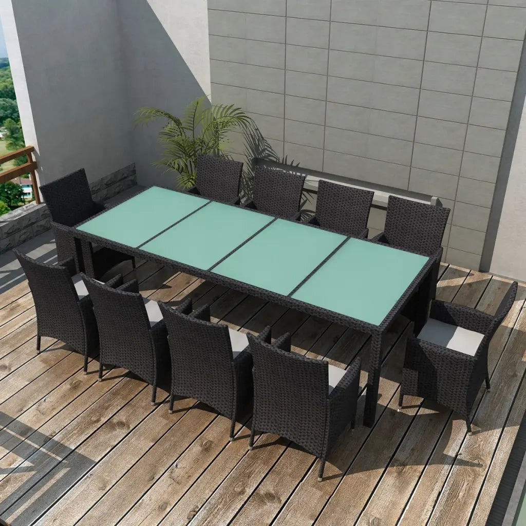 Set da Pranzo da Giardino 11 pz con Cuscini in Polyrattan Nero  cod mxl 42221
