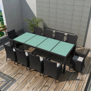 Set da Pranzo da Giardino 11 pz con Cuscini in Polyrattan Nero  cod mxl 42221