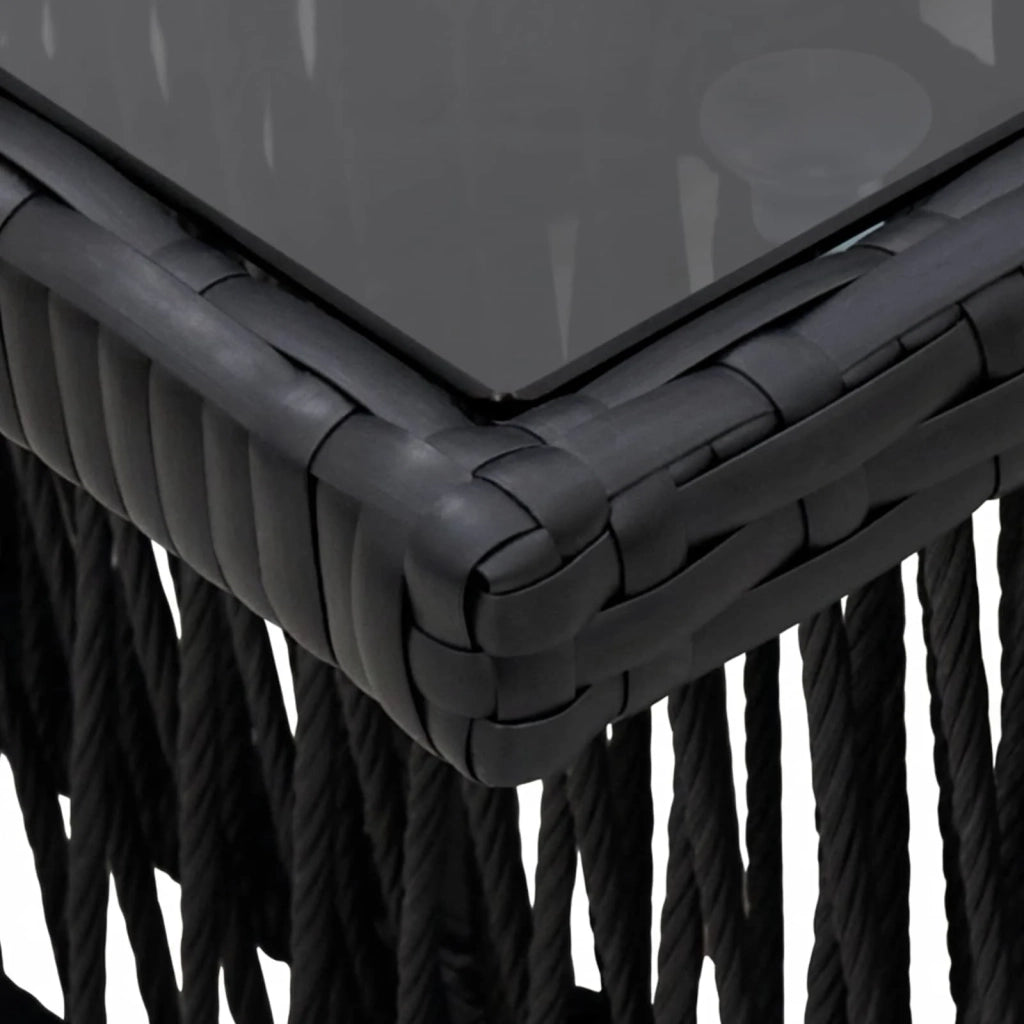 Tavolo da Giardino Nero 100 x 55 x 37 cm Rattan PE e Vetro