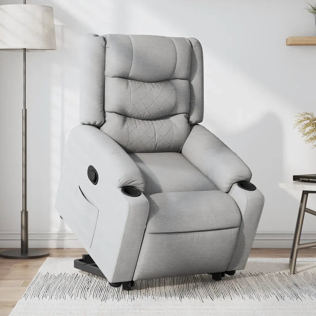 Poltrona | Sedia Relax Alzapersona Reclinabile Grigio Chiaro in Tessuto