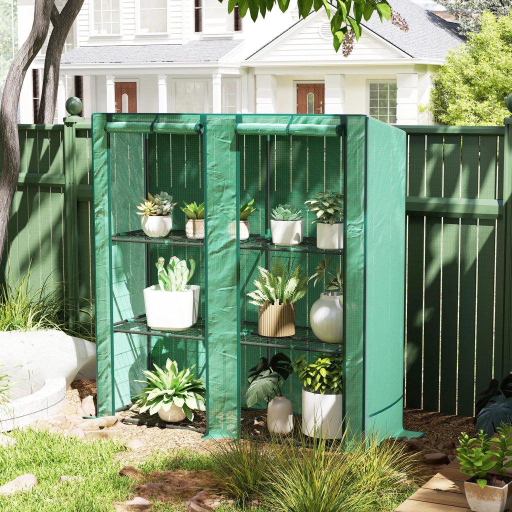 Serra da giardino con ripiani metallici 3 livelli ¨C zephmum ¨C verde 144x48x152 cm