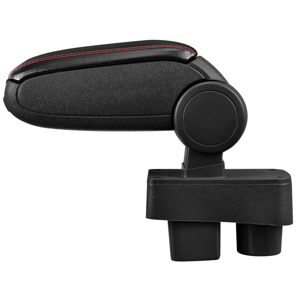 Bracciolo centrale per Škoda Roomster / Škoda Fabia II con scomparto imbottito in similpelle nera con cuciture rosse 03_0000702