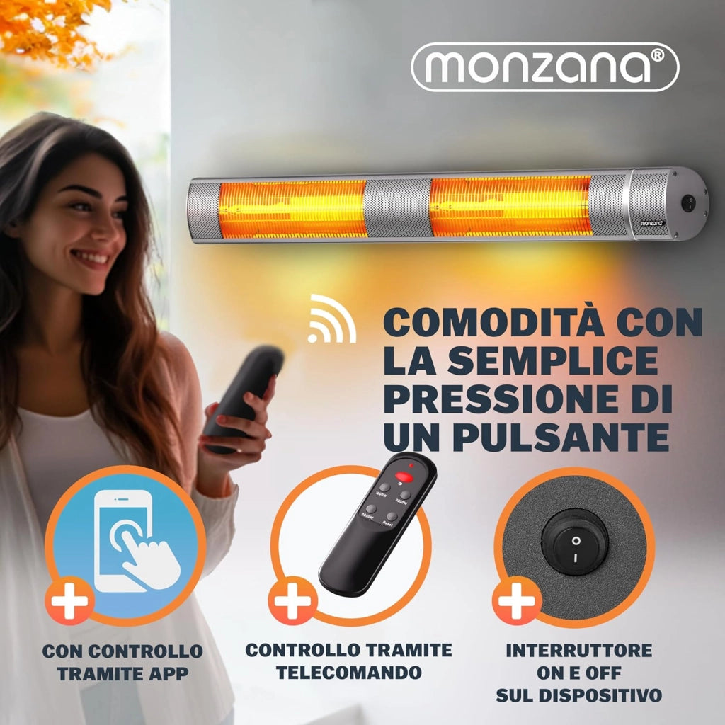 ® Stufa Elettrica a Infrarossi 3 Livelli di Calore 3000W Inclinabile di 90° Telecomando App IP55 Stufetta Fungo