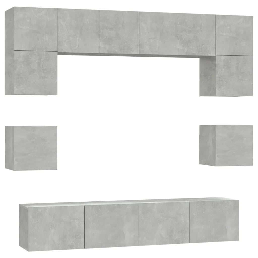 Set di mobili da 8 pezzi tra cui armadio credenza mobile TV televisore per soggiorno camera da letto salotto legno ingegnerizzato grigio 02_0025253