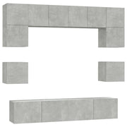 Set di mobili da 8 pezzi tra cui armadio credenza mobile TV televisore per soggiorno camera da letto salotto legno ingegnerizzato grigio 02_0025253