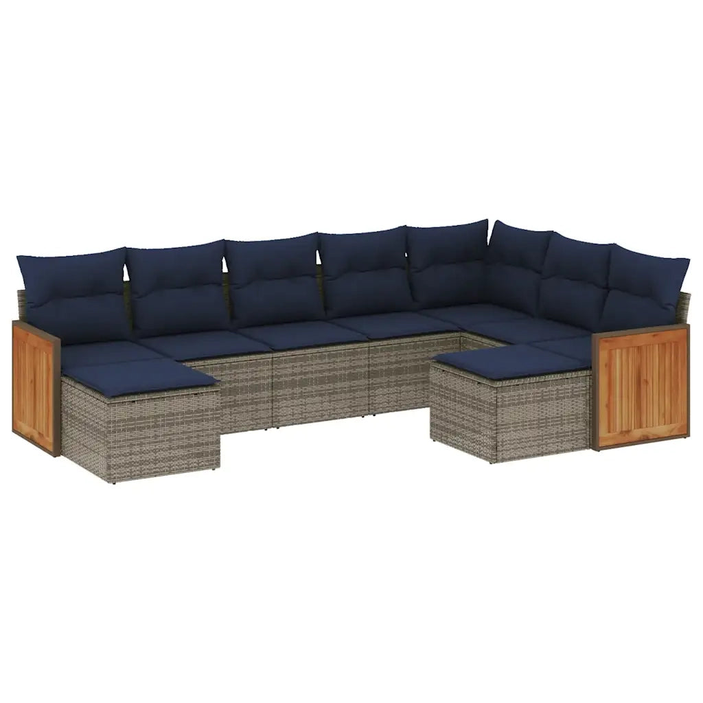 Set Divani da Giardino 9 pz con Cuscini Grigio in Polyrattan 3228224
