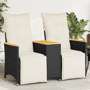 Divano Giardino Reclinabile 2Posti con Tavolino-Sofa da Giardino-Divanetto da esterno Nero Polyrattan 397272