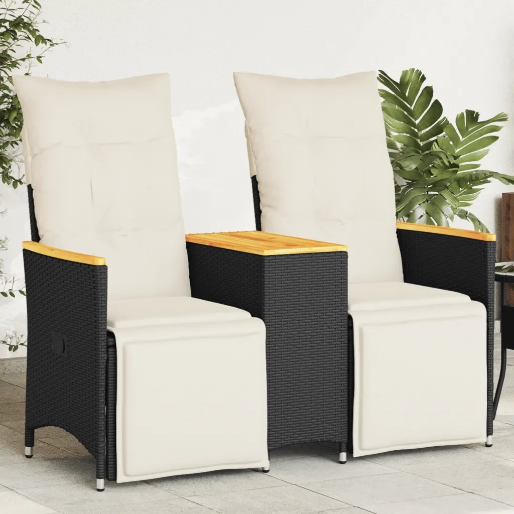 Divano Giardino Reclinabile 2Posti con Tavolino-Sofa da Giardino-Divanetto da esterno Nero Polyrattan 397272